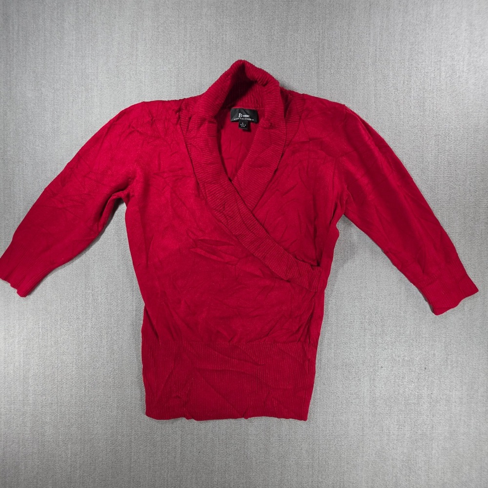 Byer California B-Wear Sweater Womens L Red Surplice Shawl Collar 3/4 Sleeve